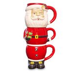 Persina Cute Santa Coffee Mug Set of 3 Stackable Large Ceramic Mugs with Handles for Coffee Tea Hot Chocolate Milk, Cup Set of 12 Oz, 14 Oz, 16 Oz, Gift for Christmas Halloween Kids Women Couples