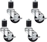DuraSteel 1-1/2" Expanding Stem Caster with Side Brake for Commercial Kitchen Prep Work Tables - 3" Polyurethane Wheel / 4" Mounting Height, 530LBs, Set of 4