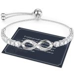 J.Fée Infinity Bracelet for Women Sterling Silver Bracelets for Women,Bracelets for Womens Silver Jewellery for Women,Adjustable Crystal Ladies Bracelets Friendship Bracelet Ladies Gifts for Women