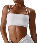 FEOYA Bandeau Sports Bras for Women Strappy Halter Workout Bra Square Neck Padded Yoga Bra Spaghetti Strap Seamless Bra Fitness Running Bra Quick Dry Everyday Bra