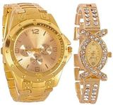 Acnos® Premium Gold Dial Analogue Couple Watches Pack of - 2(Gold +aks)