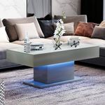 KEEPREAPER Grey Coffee Table with 16 Colors LED Lights - LED Coffee Table for Living Room - High Glossy Rectangle Coffee Tables for Home, Bar, Store, Office