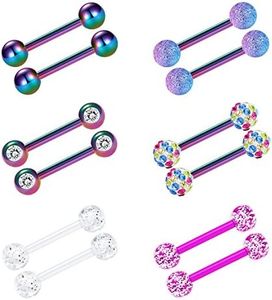 VCMART Nipple Rings Tongue Ring Surgical Steel Nipplerings Piercing Women Rainbow Barbells 14G 6 Pairs 1/2"