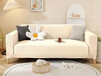 FunBlast Sofa Covers - Jacquard Sofa Covers for Living Room, Durable Washable Universal Seater High Elastic Furniture Protector, Stretchable Sofa Slip Covers (Beige, Four Seater)