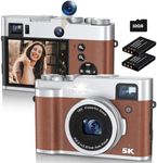 Newest 5K Digital Camera for Photography 48MP Selfie Camera with Front and Rear Dual Lens 16X Digital Zoom Compact Point and Shoot Cameras with Viewfinder, Vlogging Camera with 32G Card & 2 Batteries