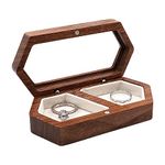 CAVLA Wooden Ring Box, Rings Holder with Transparent Lid, Two Slots Jewelry Case, Walnut Jewelry Storage Box Gift Holder, Portable Couple Rings Wedding Ring Box for Wedding Ceremony Aniversary (B)