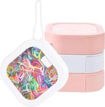 4Pcs Portable Hair Tie Container- Travel Holder Girls Women Hair Accessories Organizer Hair Tie Holder Storage Box with Silicone Rope for Travel Family Party Office Organization (4PCS White+Pink)