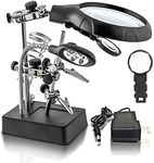 Desktop LED Lighted Magnifying Glass Soldering Station, mlogiroa Adjustable Helping Hands Magnifier 2.5X 7.5X 10X Magnifying Glass Magnifier Station with LED Light and Alligator Clips for Soldering