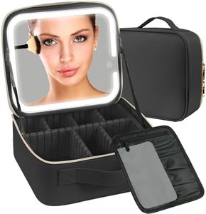 Travel Makeup Case with Lighted Mirror 3 Color Setting,Cosmetic Makeup Train Case with Adjustable Divider,Travel Makeup Bag with Light Up Mirror for Makeup Brushes,Makeup Accessories,Tools Case,Women,