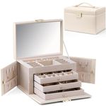 Vlando Large Jewellery Box for Women Lockable Jewellery Boxes with 3 Drawers Jewelry Storage Earrings, Rings, Necklaces, Bracelets, Brooches, Watches Organiser