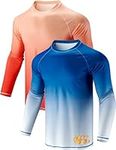 2 Pack Men's Sun Protection Long Sleeve Swim Shirts UPF 50+ Loose Fit Rash Guards Fishing Quick Dry Clothing, Gradient Blue/Orange, Large