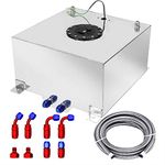 10 Gallon Fuel Cell 40L Universal Gas Tank with Level Sender & 6AN 12FT Fuel Line Kit,Aluminum Polished Racing Street Drift Strip Fuel Tank with Quick Release Fuel Cap,Silver