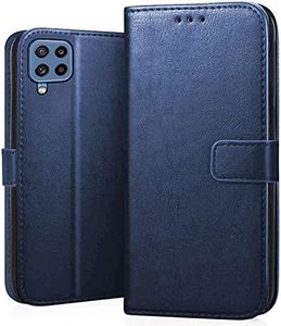 CEDO Samsung Galaxy M32 (4G) / F22 (4G) Flip Cover | Leather Finish | Inside Pockets & Inbuilt Stand | Shockproof Wallet Style Magnetic Closure Back Case Flipcover (Blue)