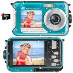 4K Digital Camera 11FT Underwater Camera with 32GB Card 56MP Autofocus Dual-Screen Selfie Waterproof Camera for Snorkeling Compact Floatable Point and Shoot Digital Camera 1250mAh Battery