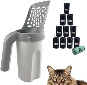 Cat Litter Scoop,Cat Litter Scooper with Trash Container,Removable Cat Litter Scoop Holder，Portable Litter Scooper with Holder Provides 215 Garbage Bags，Cat Scooper&Cat Litter Disposal System In 1