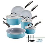 Farberware 13457 EcoAdvantage Ceramic Nonstick Cookware/Pots and Pans Set, Aluminum, Aqua