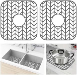 AWOKE Silicone Sink Protectors for Kitchen Sink, 12" x 11" Sink Mat for bottom of sink, Center Drain Hole, Protect Sink from Stains, Scratches, Dishwasher Safe Grid Mat for Kitchen (2 Pack, Gray)
