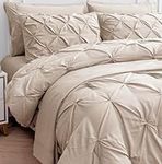 Lane Linen Full Comforter Set – 7 Piece Bed in a Bag – Pinch Pleated Full Size Bedding Set with Comforter, Flat Sheet, Fitted Sheet, Pillowcase & Sham – Soft Pintuck Bed Set, Beige