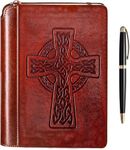 SETTINI® Lined Journal - Celtic Cross Journal for Writing Gift Set- Hardcover Vegan Leather, Unique Pen Holder, 192 Pages, 16 x 21.3 cm - Includes Pen and Gift Box - Bible Journal