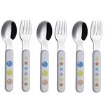 EXZACT Kids Cutlery 6pcs Stainless Steel 18/10 Toddler Children's Cutlery - 3 x Forks, 3 x Spoons - BPA Free - Dishwasher Safe - Stars & Dots