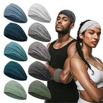 MYKURS Sports Headbands for Men and Women, Moisture Wicking Sweatbands Non Slip, Wide Headbands for Women, 10 PCS