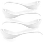 Artena Bright White 9 inch Large Soup Spoons, 4 Pieces Ultra-fine Porcelain Spoons, Asian Soup Spoons for Stews, Chinese Soup Spoons, Long Handle Big Japanese Spoons, Deep Oval Hook Design