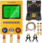 VIVOHOME Digital HVAC Manifold Gauge Set, Refrigeration AC Gauges with 2 Wired Temperature Clamp Probes and 3 Hoses, Pressure and Temp Test, for R134a R410a R32 R1234yf R454B Refrigerant Recharge Kit
