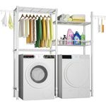 Ulif U1 over Washer and Dryer Storage, Height Adjustable Laundry Room Drying Rack and Space Saver with Wire Basket, 57.8" W x 13.4" D x 76.7" H, White