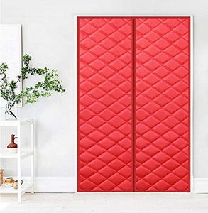 Cozomiz Magnetic Thermal Insulated Blackout Door Curtain Storm Wind Fleece Insulation Curtian Magnetic Screen Door with Thermal and Insulated Waterproof Noise Reduce 31" x 74" Red