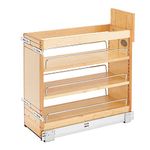 Rev-A-Shelf 8" Pullout Storage Organizer for Base Kitchen/Bathroom Cabinets, Spice Rack Pantry Shelves with Soft-Close Slides, Wood, 448-BDDSC-8C