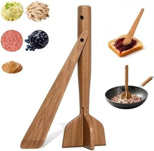 2 Pcs Teak Wooden Ground Beef Masher and Spatula Set