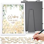 Large Size Baby Shower Guest Book Alternative 70pcs Bear Elephant Woodland Footprint Bottle Token Frame Baby Shower Favors Baby Keepsake Signature Book Picture Frame for Baby Birthday(Sage Leaves)