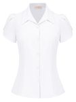 Belle Poque Blouses for Women UK Elegant Short Sleeved Plus Size Victorian Blouse Top White XXL