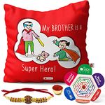 Indigifts Super Hero is Bro Quote Printed Cushion Cover 12"X12" with Filler-Rakhi Gift for Brother, Raksha Bandhan Gift for Brother,Cushion for Brother, Gift for Rakhi, Brother Cushion for Rakhi