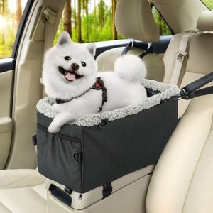 LAMCAN Dog Car Seat, Dog Booster Car Seat, with Seat Belt and Cushion. Pet Car Seat, Anti-Collapse Center Console Dog Car Se, with Removable Support, Adjustable Shoulder Strap for Small Dogs