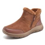 TIOSEBON Women's Winter Snow Fur Line Ankle Boots-Zipper Warm Anti-Slip On Resistant Short Booties Walking Shoes Deep Brown 36