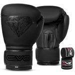 EVO Maya Hide Leather Pro GEL Boxing Gloves For MMA Punch Bag Sparring Muay Thai KickBoxing Fighting Training Glove with FREE Boxing Hand Wraps (Black Diamond Matt, 16 OZ)