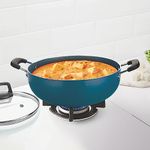 Borosil ProChef Non-Stick Aluminum Kadhai with Lid 26 cm | Gas Stove Compatible, Thick Uniform Body for Even Heating, Dishwasher Safe | 5 Layer Nonstick Coating, PFOA Free | 1 Year Warranty | Blue