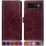SUANPOT for Google Pixel 6 5G RFID Blocking Wallet case Credit Card Holder,Flip Book PU Leather Phone case Shockproof Cover Cellphone Women Men for Google Pixel 6 5G case (Wine Red)