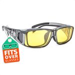 LVIOE Wrap Around Style Polarized Night Driving Glasses to Wear Over Regular Prescription Glasses (Grey, Yellow)