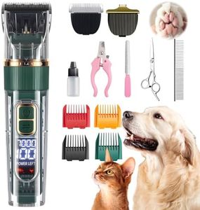 Tondeuse chien,tondeuse pour chien professionnelle,tondeuse chat poils longs noeud,avec écran LED et 4 peignes de limite, réglage à 3 vitesses,étanche IPX7, nettoyage facile,tondeuse animaux(Vert)