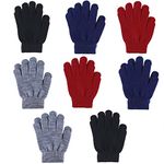 8 Pairs Kids Knit Gloves - Children Stretchy Winter Gloves Warm Magic Solid Colors Mittens for Boys Girls 6 to 14 Age