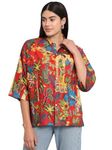 Ravaiyaa - Attitude is everything Oversized, Shirt for Women, Printed Shirt, Loose Fit, Relaxed Fit, Wide Fit 100% Cotton Spread Collar Neck Printed Shirt for Womens/Girls (Red)