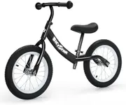bicystar 14 Inch Balance Bike for Kids 3-7 Year Old, Kids Bike with No Pedals, Air Rubber Tires, Adjustable Height, Foot Rest, Pedalless Kids Bicycle Boys, Girls (Black)