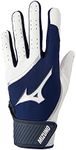 Mizuno MVP Youth Baseball Batting Glove, White-Navy, Medium