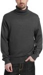Kallspin Men's Turtleneck Sweaters Wool Blend Mid-Weight Highneck Pullover Sweaters(Dark Grey,Small)