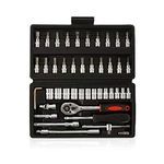 TOPAUP 46-Piece 1/4" Drive Socket Wrench Set with Extension Bars, Flexible Rods, Quick Release Reversible Ratchet - Metric Tool Kit for Car Maintenance, DIY and Repairs