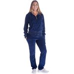 Yasumond Womens Sweatsuit Velour Navy Soft Active Hooded Sweatshirt & Jogger Pants Set L