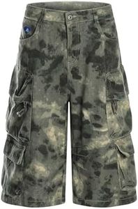 Aelfric Eden Camo Cargo Shorts Bermuda Jorts Mens Womens Casual Y2K Multi-Pockets Summer Baggy Denim Shorts Wide Leg Pants Green 30