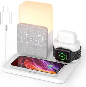 Wireless Charging Station, 3 in 1 Charging Station, Dual Alarm Clock with Wireless Charger, iPhone 12/13/14 Pro/13 Mini/13 Pro Max/12 pro, Samsung, AirPods(QC3.0 Adapter Included)